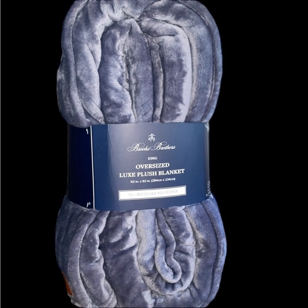 🎉HP🎉~BROOKS BROTHERS King Luxe Plush Blanket 🛏️ NWT! Slate blue color - Picture 4 of 13